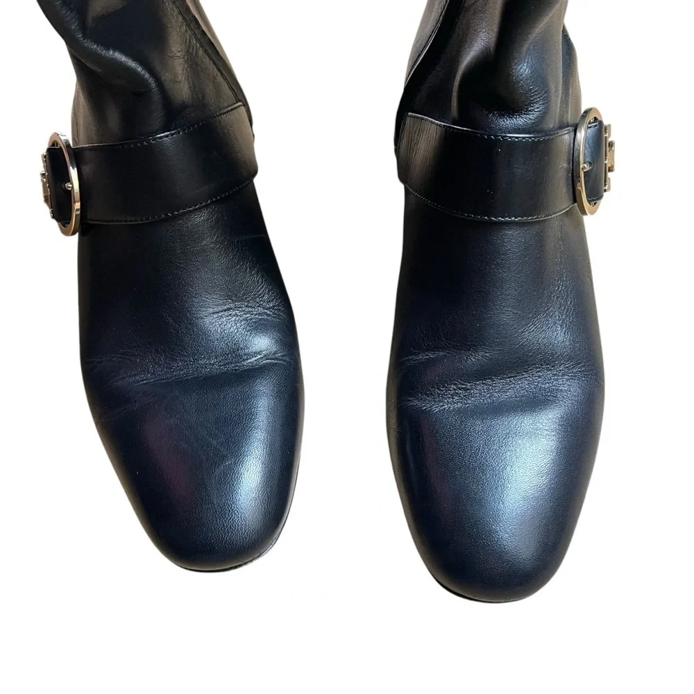 TORY BURCH Sophia Black Nappa Leather Tall Wedge Riding Boots
